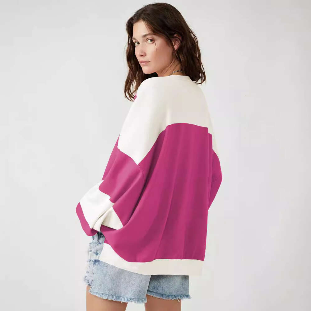 Stylish design with long sleeves loose stitching, contrasting color hoodie, fashionable round neck, autumn and winter women's clothing F8.2#52