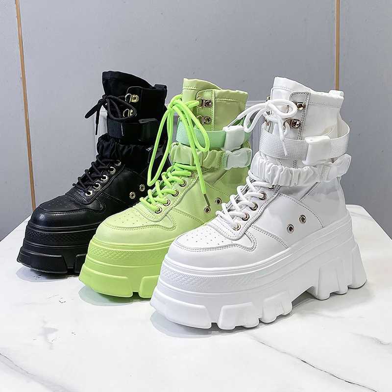 Rimocy Green Punk Chunky Platform Motorcycle Boots Women Autumn Winter Gothic Shoes Woman Thick Bottom Lace Up Ankle Botas MujerCL240801