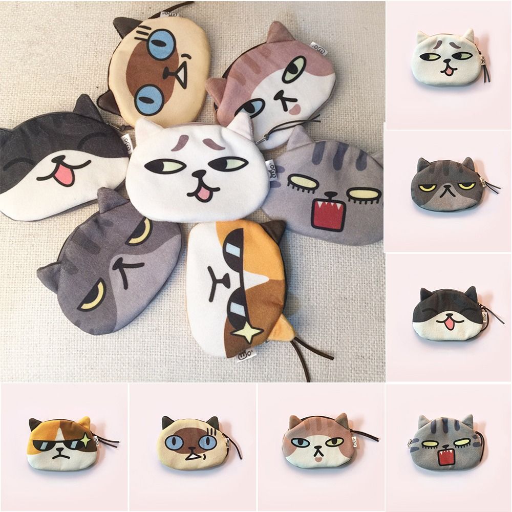 Outdoor Cat Expression Coin Purse Cute Pattern Cartoon Design Cat Earphone Bags Lipstick Cosmetic Bag Children