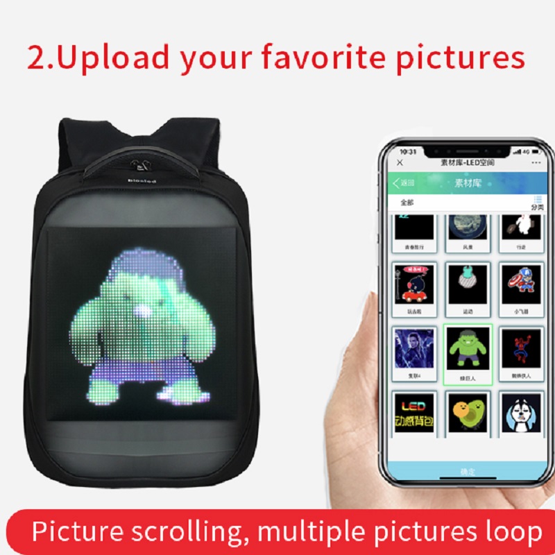 mesh pixel backpack with led backpack with screen smart back pack led mochila con led 15.6 inch laptop backpack women