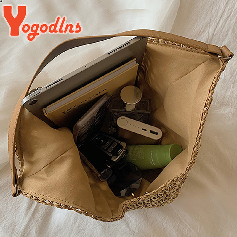 Yogodlns Women Weaving Clutches Top-handle Bag Large Portable Shoulder Bag Summer Beach Purses Shopper Satchel Female Tote Bags