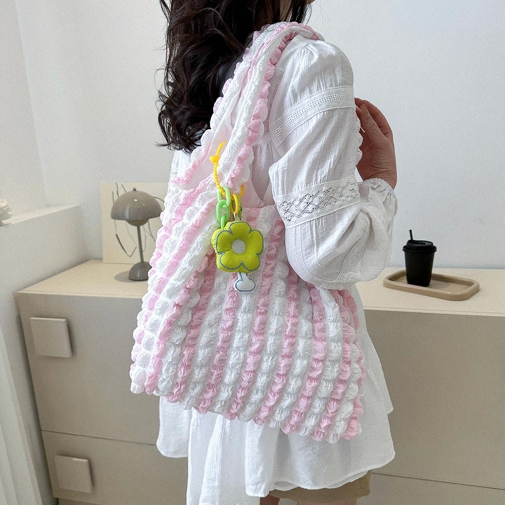 Women Shoulder Bags Cute Pleated Bubbles Large Capacity Female Vest Underarm Bag Tote Shopping Bag Soft Cloth Fabric Handbags