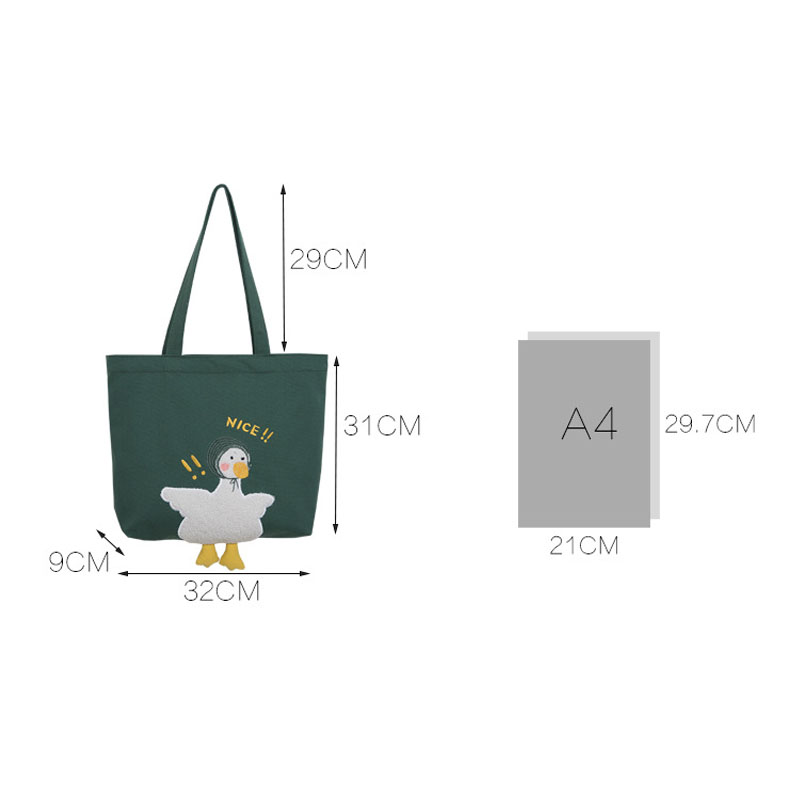 Hylhexyr ins Duck Embroidery Canvas Tote Bag 2020 New Soft Large Shoulder Work Bags Handbag for Women And Girl Shopping Bags