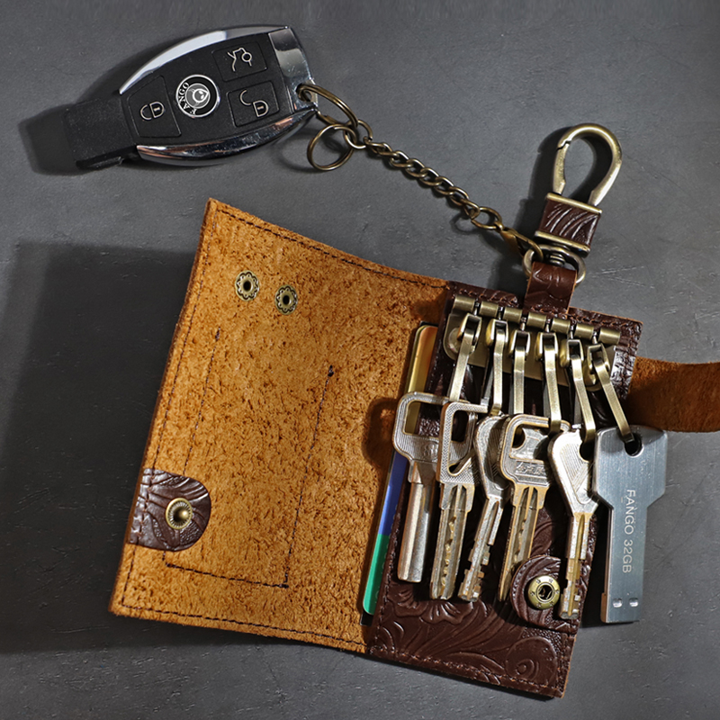Retro Waist Hanging Car Key Holder Pouch Cow Leather Key Wallet For Male, Organizer Housekeeper Key Cover Case Bag For Women