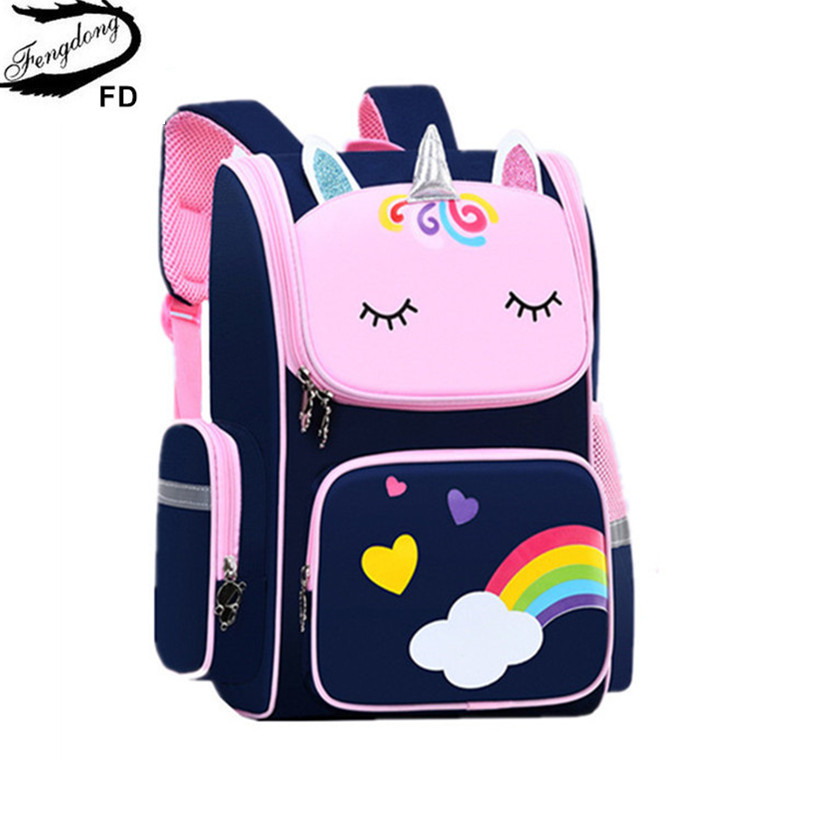Fengdong children school backpack cute cartoon school bags for girls luminous pink book bag primary school student backpack
