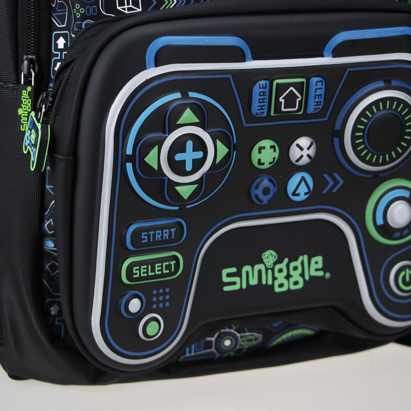 Australia Smiggle Original Children's Schoolbag Boys Backpack Waterproof Black Game Console Handle Bag 7-12 Years Old 16 Inches