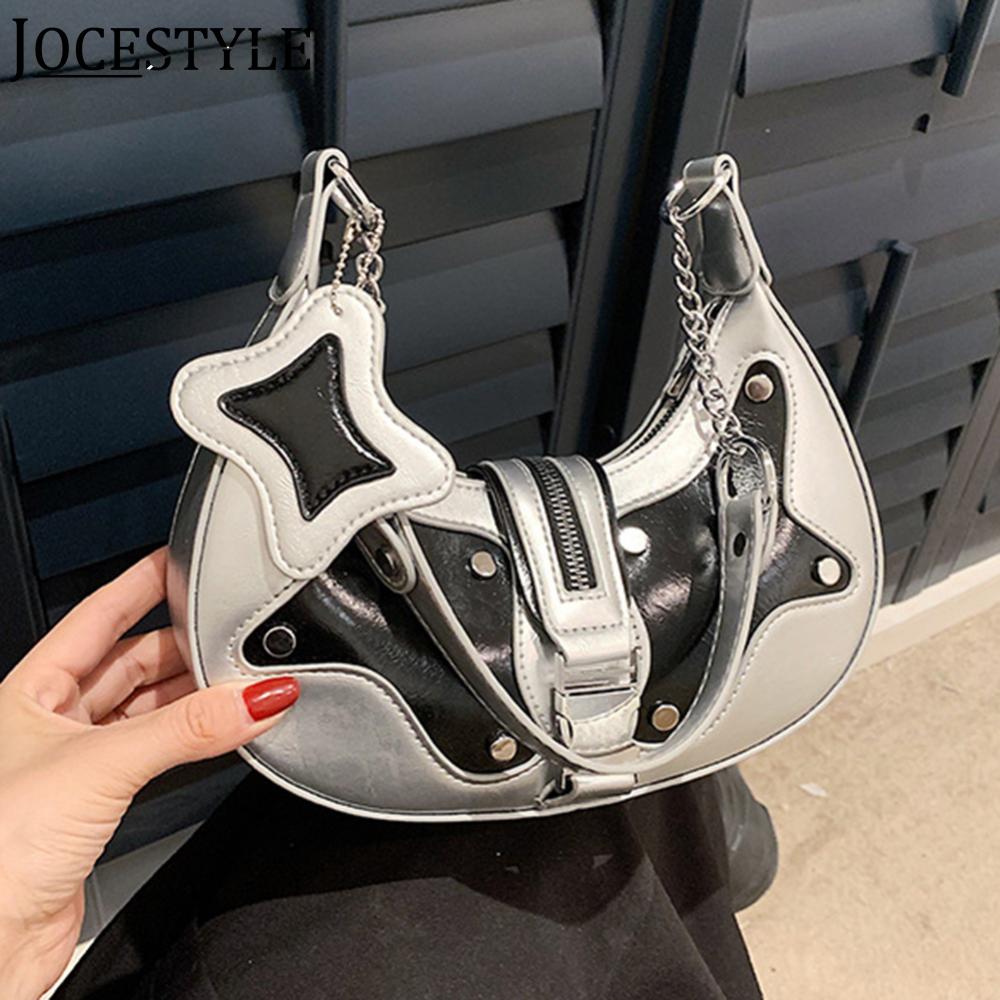 2025 new Y2K for Women Retro PU Leather Rivets Armpit Fashion Contrast Color Shoulder Bag Zipper Hasp Top-handle Bags zhanyishengli