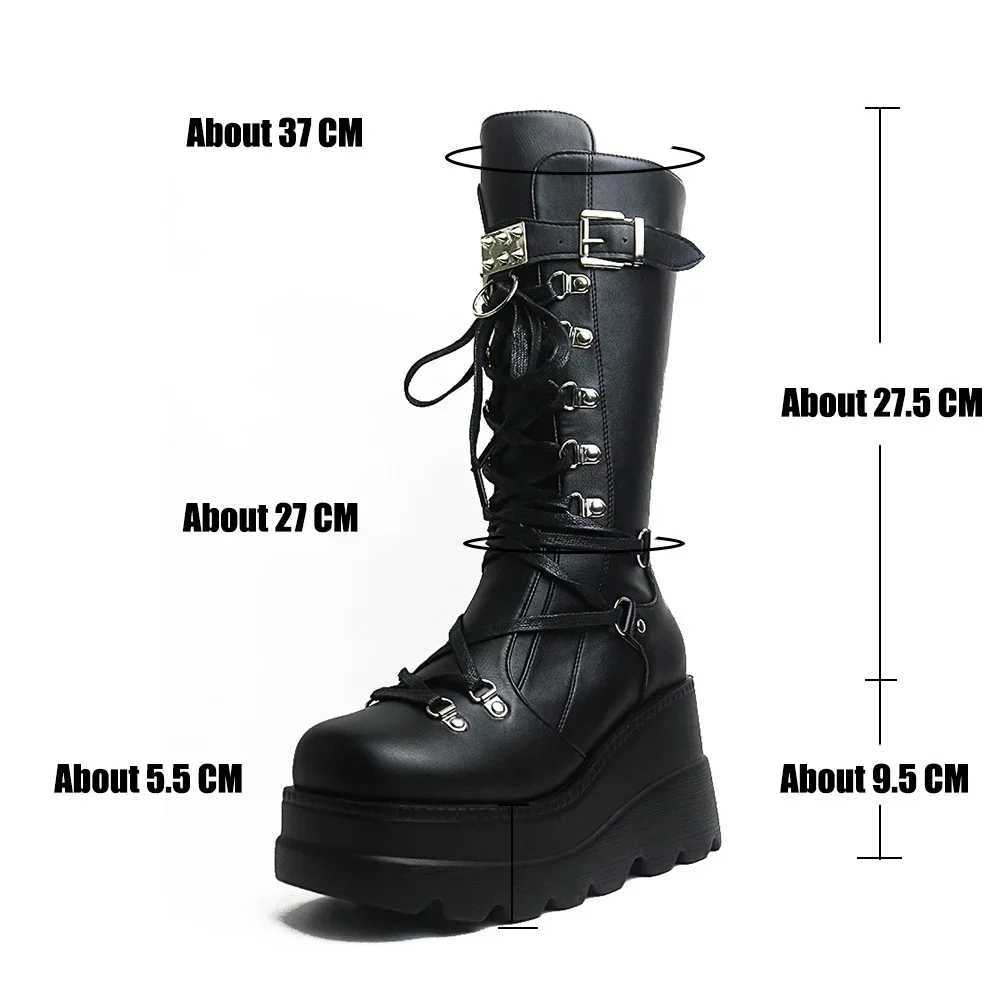 Women High Boots Cosplay Mid-calf Boots High Platform Wedges Boots 2023 Autumn Winter New Designer Gothic Shoes for Women BotasCL240801
