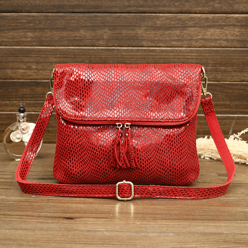 Genuine Leather Women's Bag 2023 New Single Shoulder Flap Handbags Fashion Snake Shiny Coating Embossed Bags