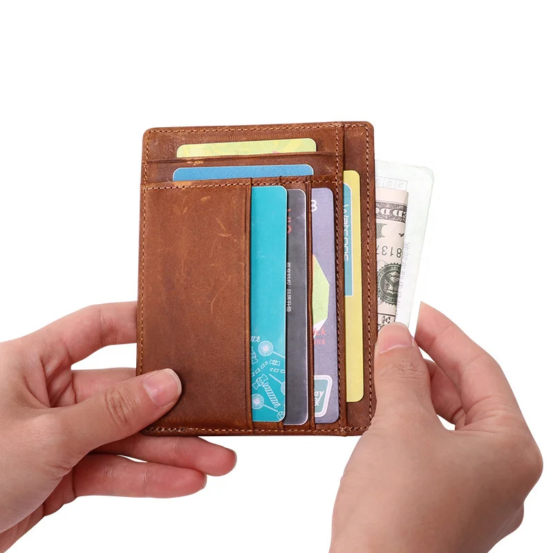 Super Slim Soft Wallet 100% Genuine Leather Mini Credit Card Wallet Zipper Purse Card Holders Men Wallet Thin Small Coin Purse
