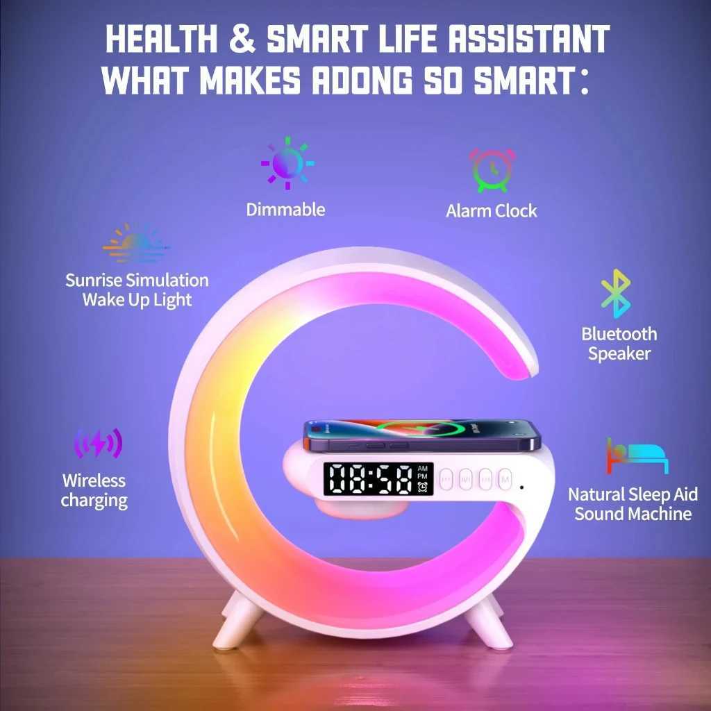4in1 LED Atmosphere Light RGB Wireless Charger Bluetooth Speaker Table Lamp Over 10 Modes Light Color With APPKL240731