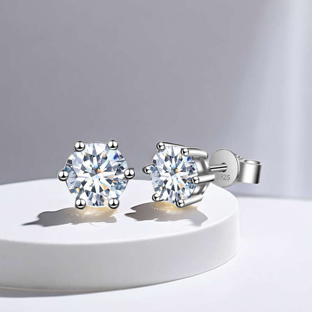 S sier plated platinum golden Stylish and simple six claws white Moissanite earrings with GRA certificate for party