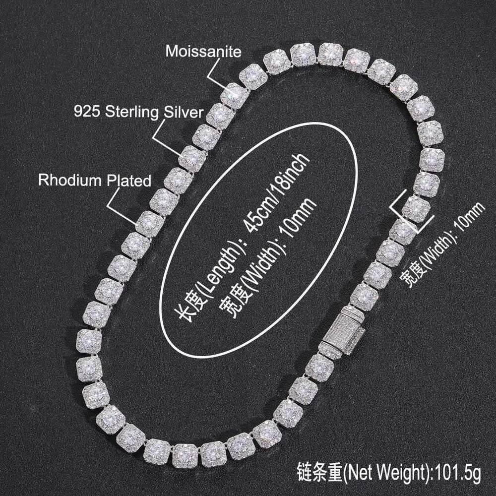 Wholesale 10mm VVS Moissanite Chain Iced Out Women Fine Jewelry Tennis Necklace