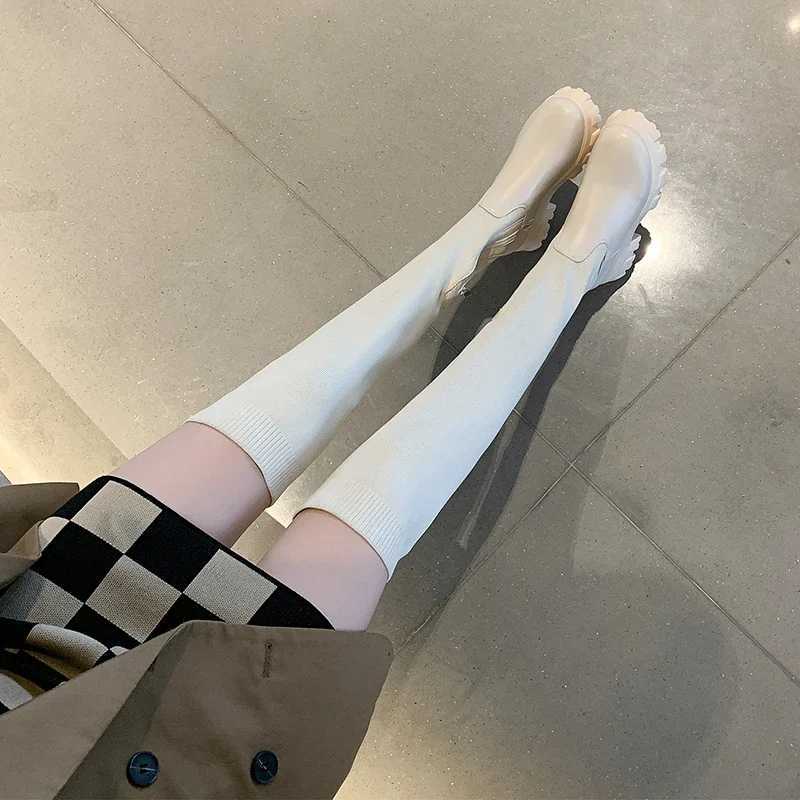 High Quality New one knee winter boots with breathable knit upper thick sole and elastic round toes suitable for VIPs T241206