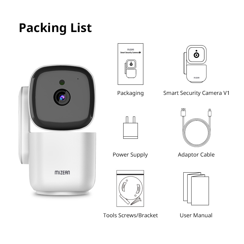 Free Shipping MiZEAN HD WiFi Security Home Camera with App, Night Vision, Auto Tracking, Baby/Pet/Nanny Monitor, Smart IP CCTV Local/Cloud