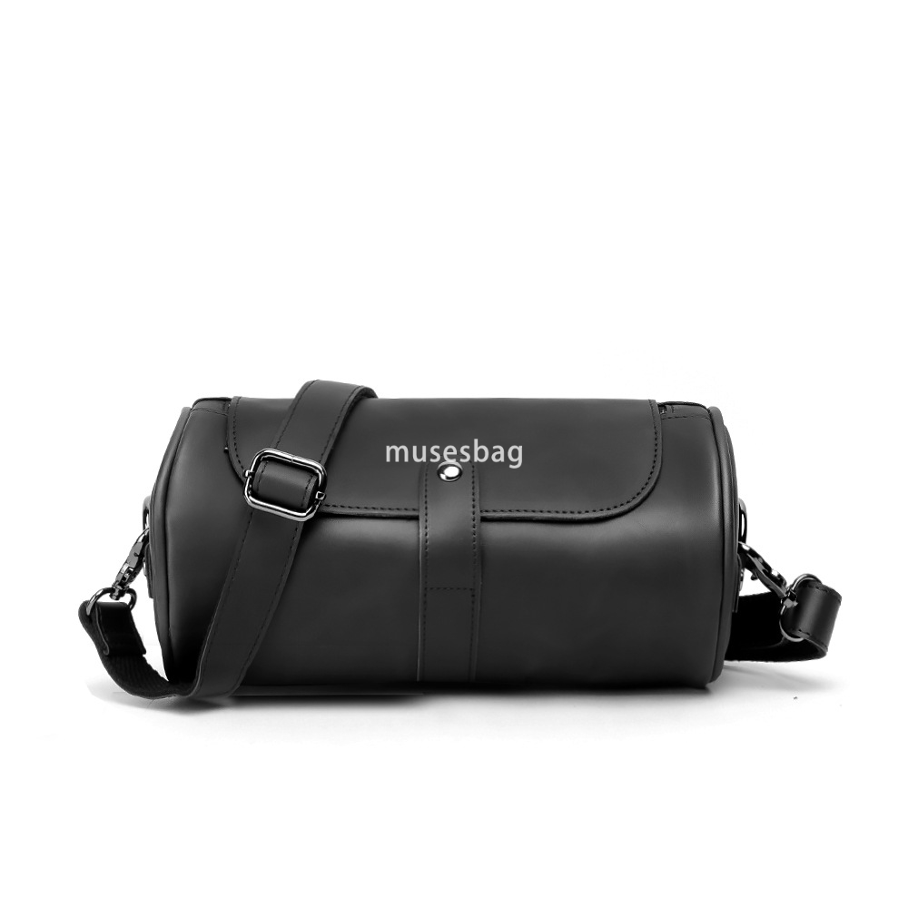 Single bag men's fashion retro large capacity cylindrical bag Crazy Horse PU leather men's single shoulder small shoulder bag crossbody bag