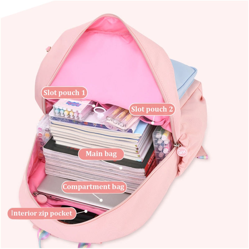 Cute School Backpack Primary Bookbag with Pendant Travel Daypack for Children Kids Student Travel Nylon Bag