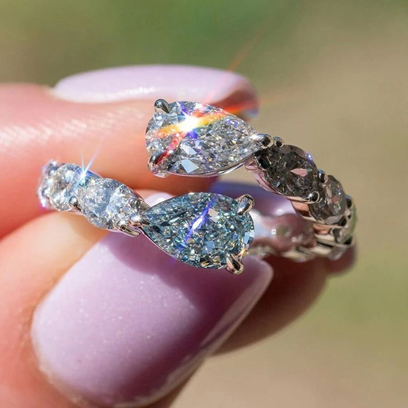 Sterg Water Drop Ring: Sier Cubic Zirconia Eternity Band for Women - Handmade Wedding Ring