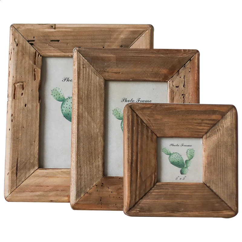 Rustic Retro Style Po For Tabletop Home Decoration Handmade with Natural Brown Pine Wooden Picture Frame 240802 H260306
