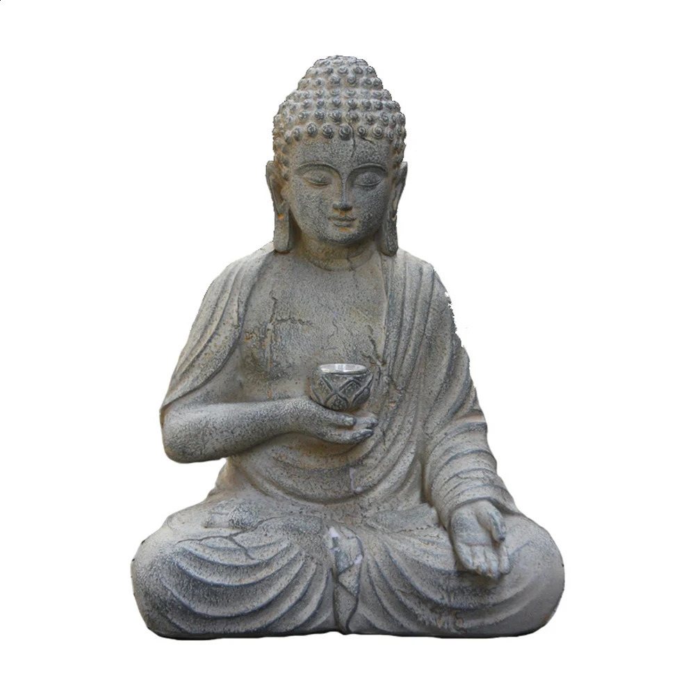 Resin Solar Buddha Statue Sculpture Garden Decor Light Zen Asian Japanese Garden Decoration Outdoor Front Porch Patio Yard Home 250411