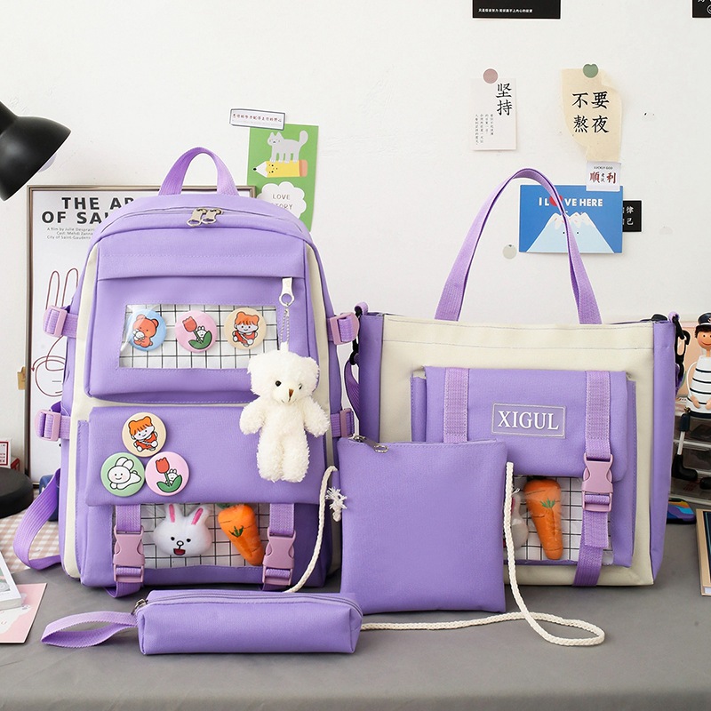 4Pcs Kawaii Children Backpack Book Bag Set Cute School Bags For Girls Kids Waterproof Travel Backpack Cartoon Schoolbag