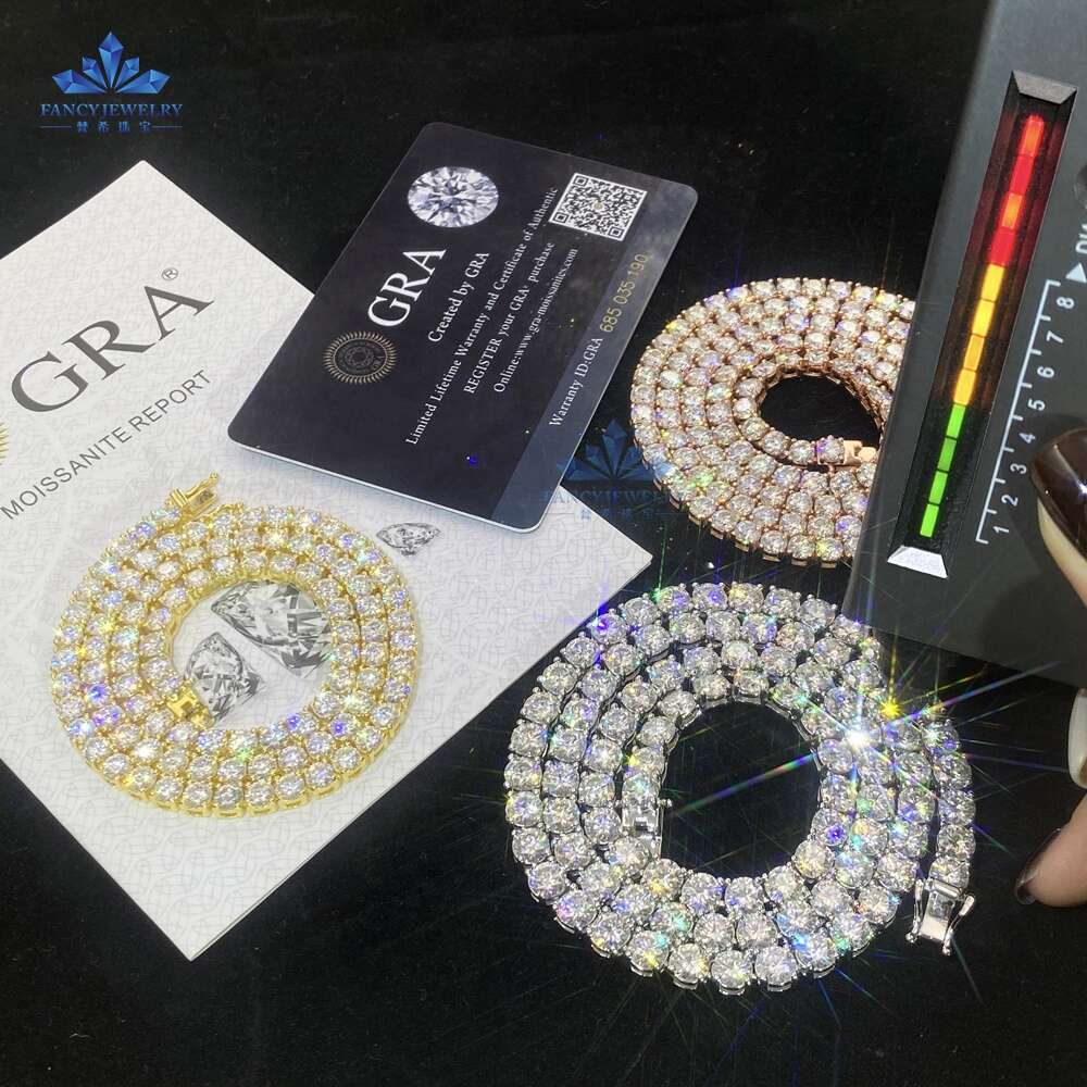 Pass Diamond Tester Necklace Sterling Sliver 3mm 4mm 5mm Iced Out VVS Moissanite Tennis Link Chain