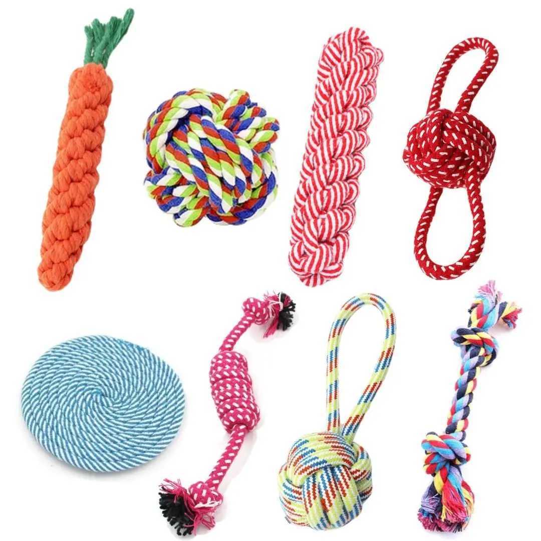 High Quality 1 dog toy carrot knot ball cotton rope dumbbell puppy cleaning teeth chewing toy durable weaving bite resistant pet supplies T2504012
