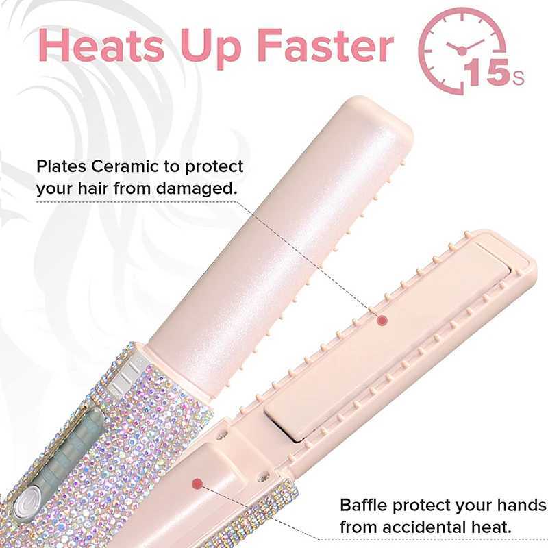2-In-1 Electric USB Straightener Curler Fashion Color Dia Design Wireless Travel Straightening Styg Brush W240803