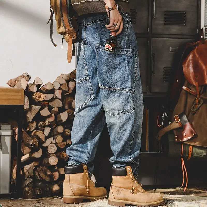 Trousers Straight with Pockets Man Cowboy Pants Cargo Mens Jeans Designer 2024 Korean Autumn Y2k Vintage Luxury Denim ClothingM240803