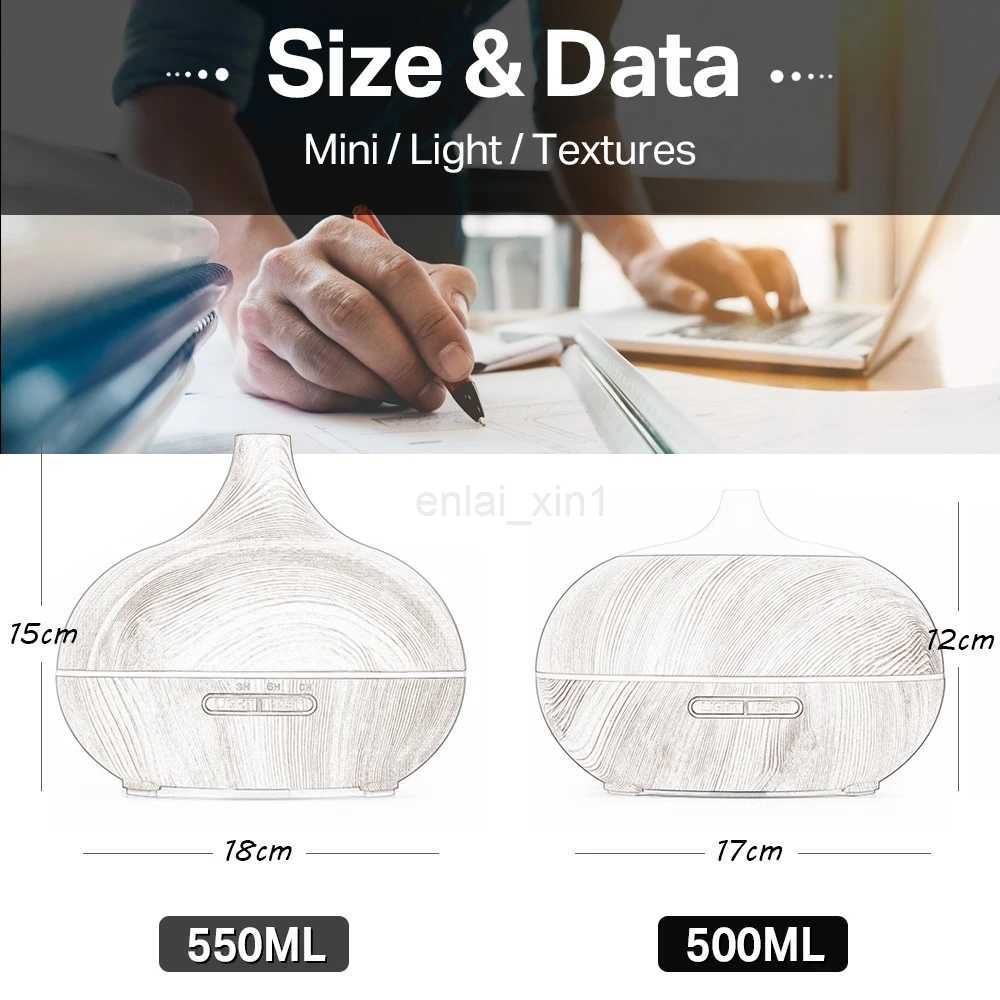 550 500 400 Aromatherapy Essential Oil Diffuser Wood Grain Remote Control Ultrasonic Air Humidifier Cool with 7 Color LED Light Y240803