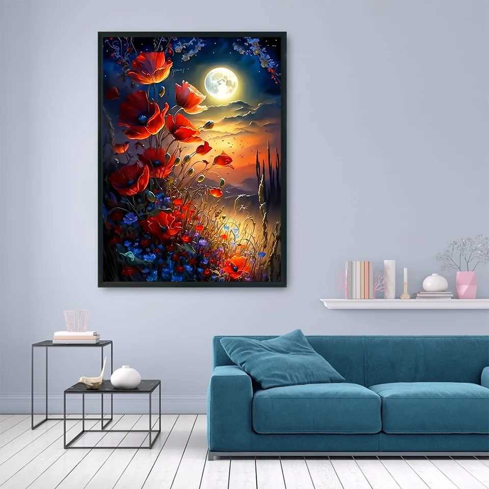 Huacan Coloring By Numbers Flower DIY Hobby Painting By Numbers Poppy Acrylic Paint On Canvas Moon Handmade GiftXJ240803
