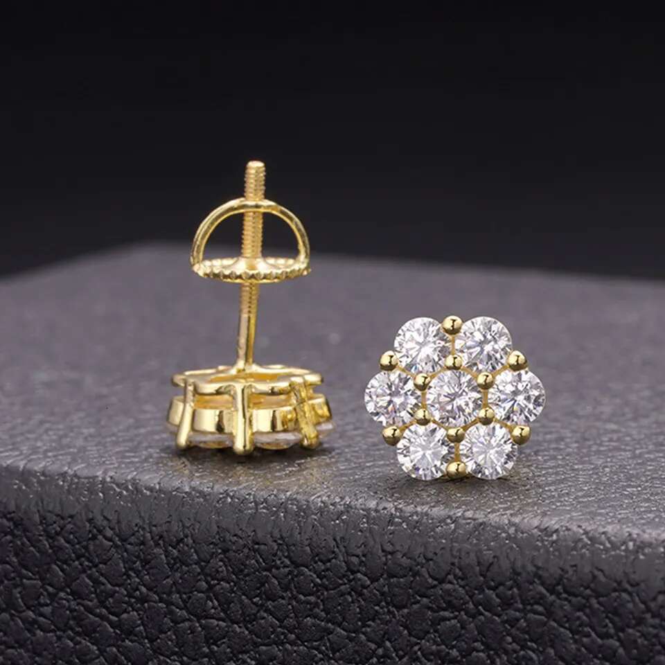 2023 fashion top quality earrings for man 10k gold plated sier needle VVS moissanite Real Gold Earrings
