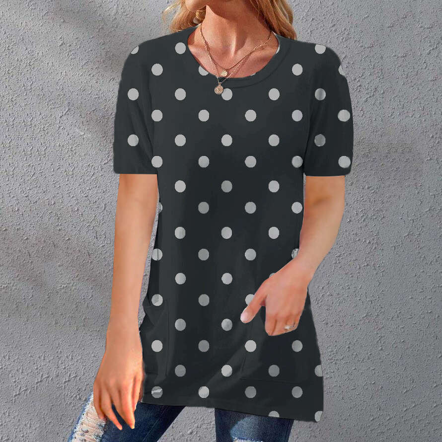 Summer Retro Fashion Slim Crop Top Casual Summer Printing Short Sleeve Turtleneck Round Neck Collar Blouse Stretch Casual Undershirt Womens T Shirt Cl
