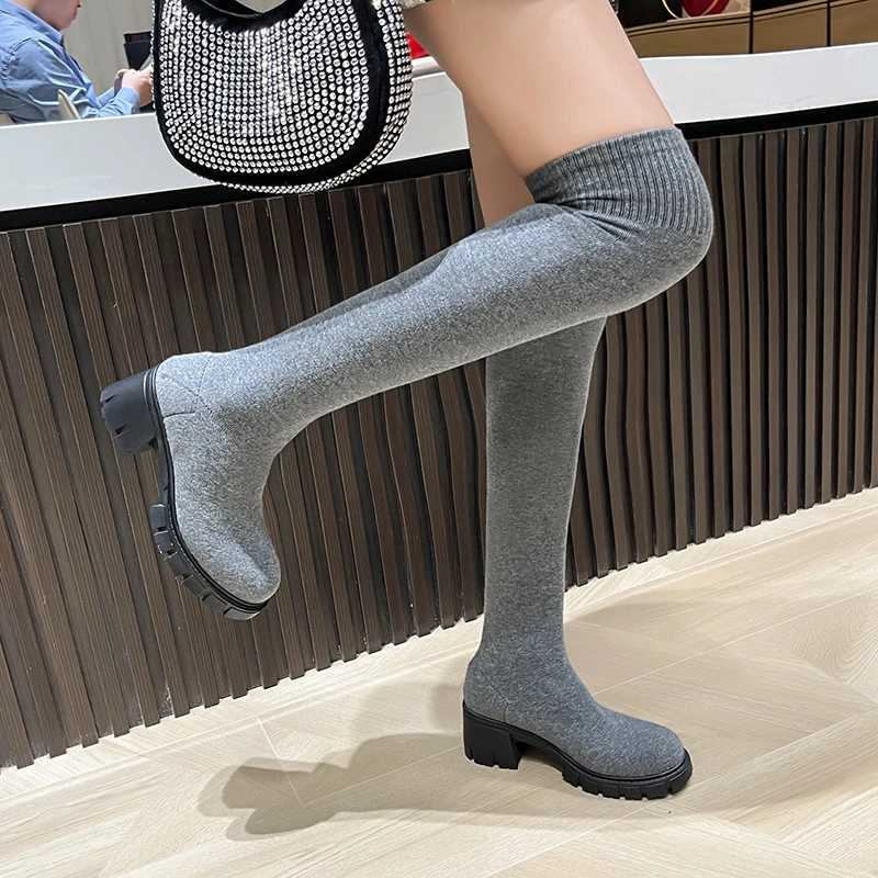 High Quality Sexy Long Socks Boots Winter New Fi Over Knee Warmth Botas Strapless Strap Pump Shoes High H Boots T241206