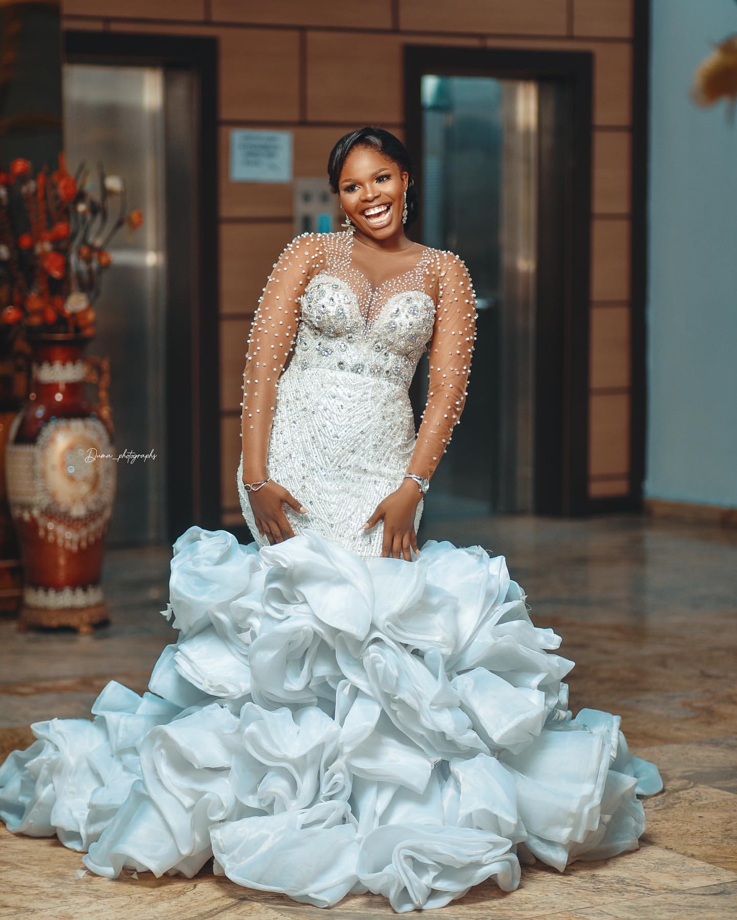 2024 Arabic Aso Ebi Plus Size Ivory Mermaid Wedding Dresses Crystals Pearls Lacefull Bridal Gowns Dress ZJ406