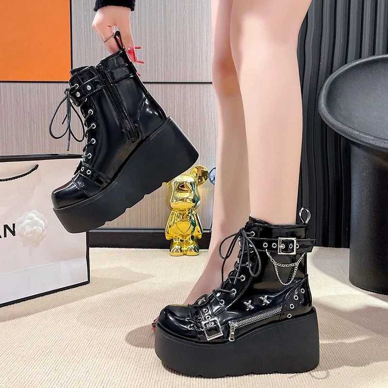 New Gothic Style Platform Vampire Cosplay Women Mid-calf Boots 2024 Winter Wedges Comfy Women Motorcycle Boots ShoesCI24801