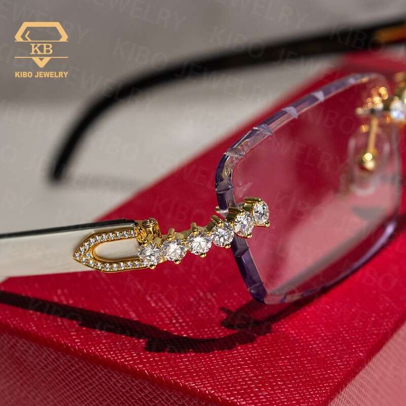 Pass Tester Buffalo Horn Cut Rimless Glasses VVS Moissanite Dia Iced Out Sunglasses For Men Women