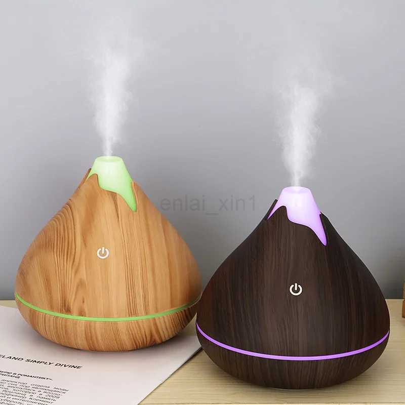 350ML Aromatherapy Essential Oil Diffuser Wood Grain Remote Control Ultrasonic Air Humidifier Cool with 7 Color LED Light Y240806