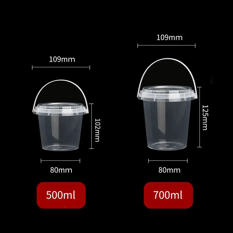 Disposable milk tea beverage bucket 700ml sealed lid portable fruit 500ml ice powder plastic packaging bowl 240802