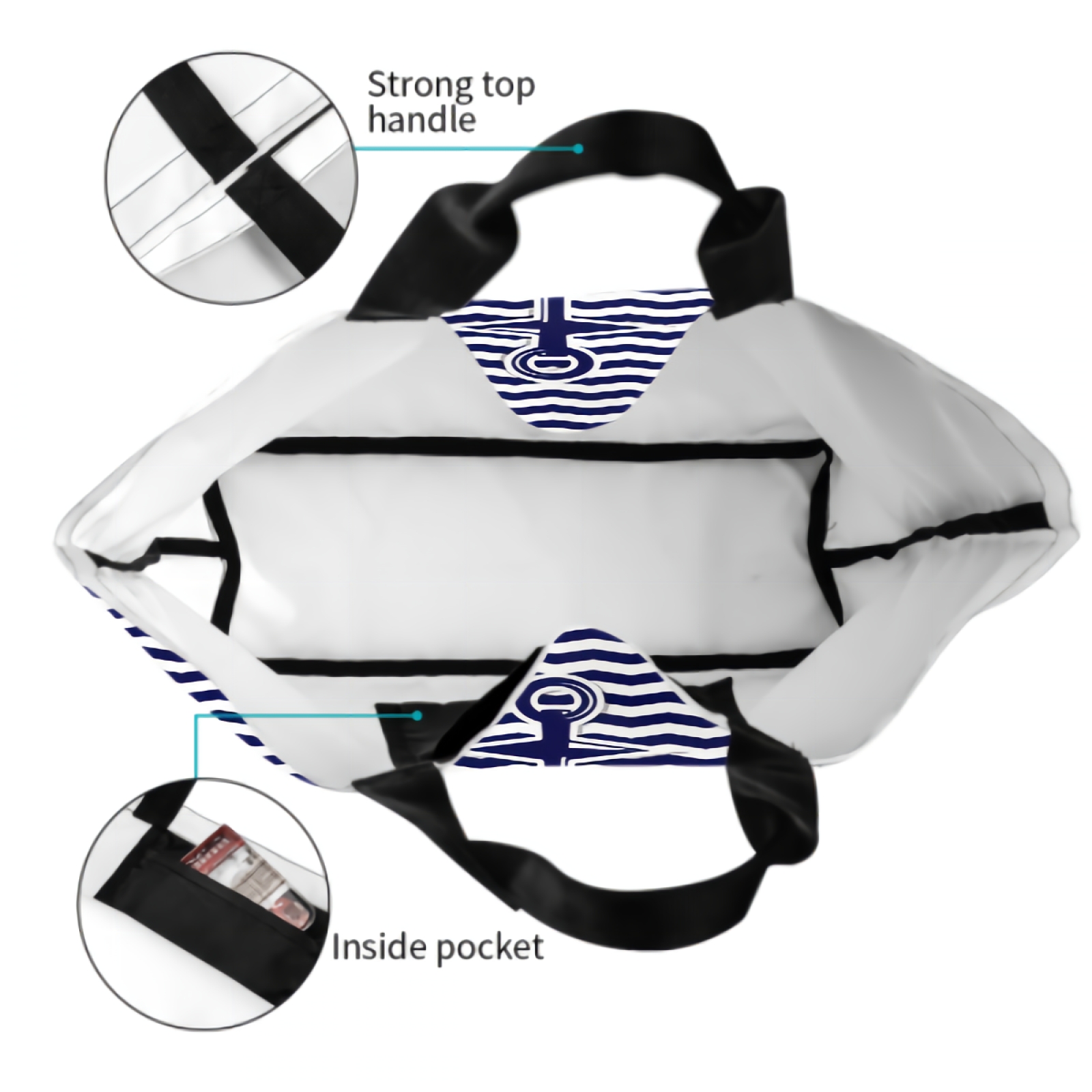 Abstract Anchor Symbol Extra Large Grocery Bag Blue and White Stripe Reusable Tote Bag Shopping Travel Storage Tote