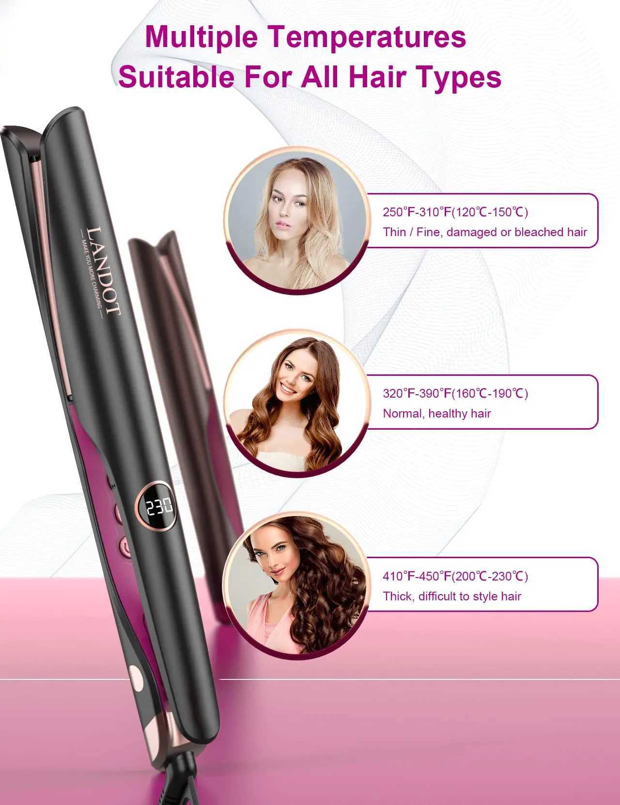 Landot Straight Curg Iron Combination Used For Curg Wavy Straight Female Hair -1 Inch Dual Voltage W240803