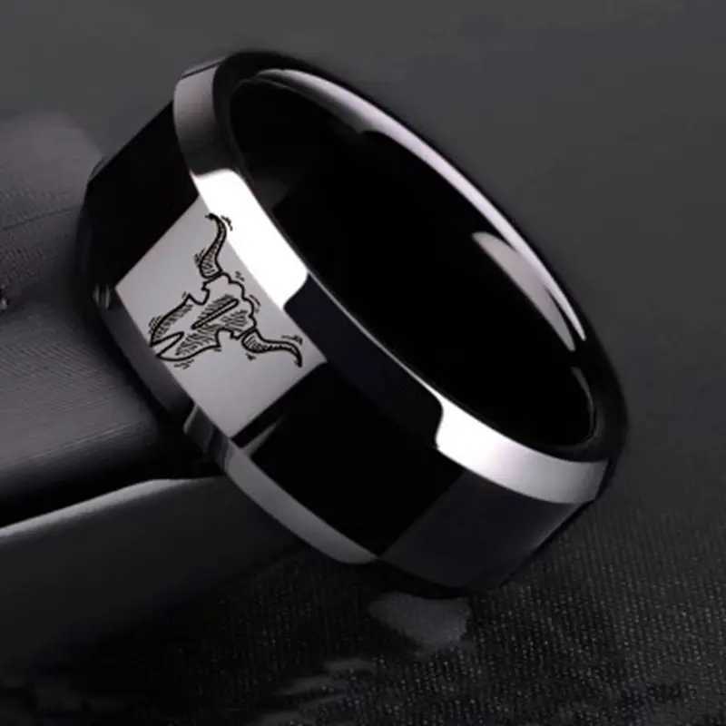 Newly designed 8mm wide black titanium stainless steel bull bone ring suitable for women men Western denim heavy metal stone style jewelry W240802