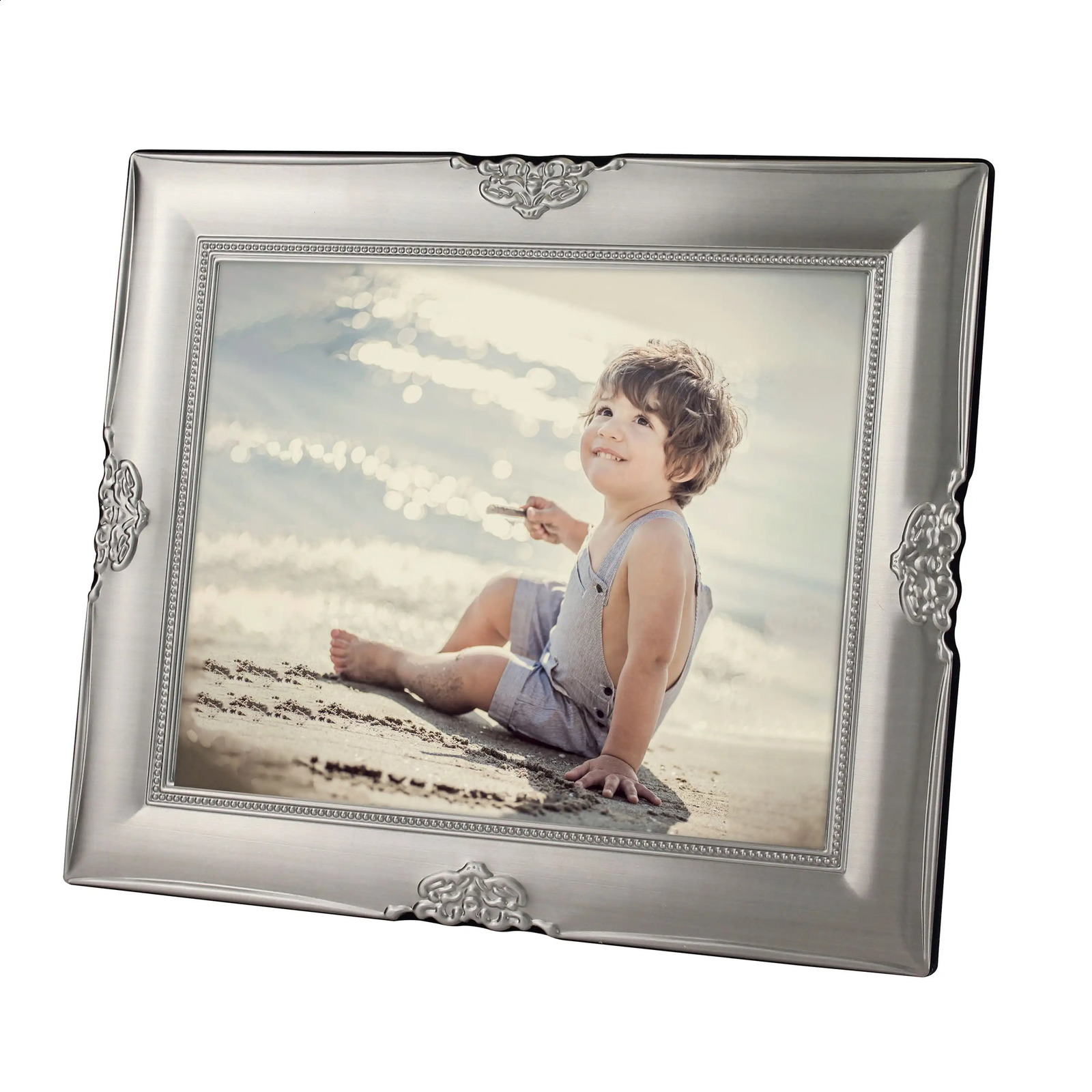 8 X 10 Rectangle Metal Tabletop Picture Frame Features Complete with Durable Metal and Matte Tin Vertical 240802
