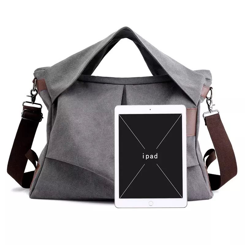 Women's Canvas Bag Casual Shoulder Canvas Bag Fashion Large Capacity Tote Pleated Women's Bag Retro Shopping Big Bag