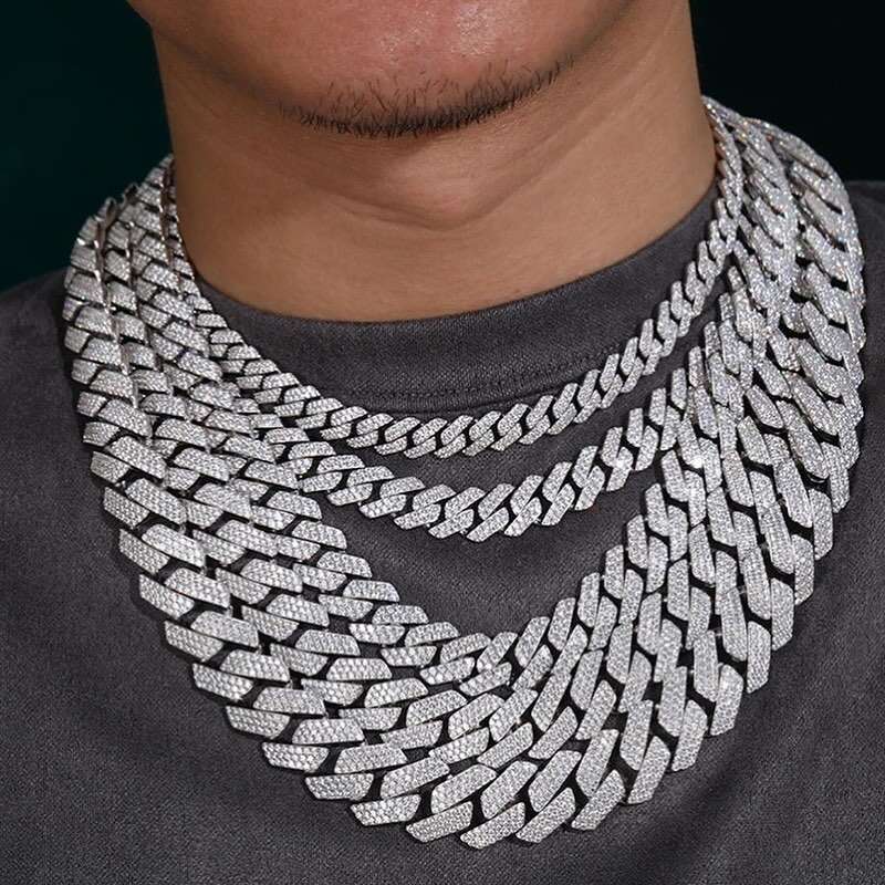 Sterling Sier Custom Moissanite Necklace 19mm Iced Cuban Link Chain