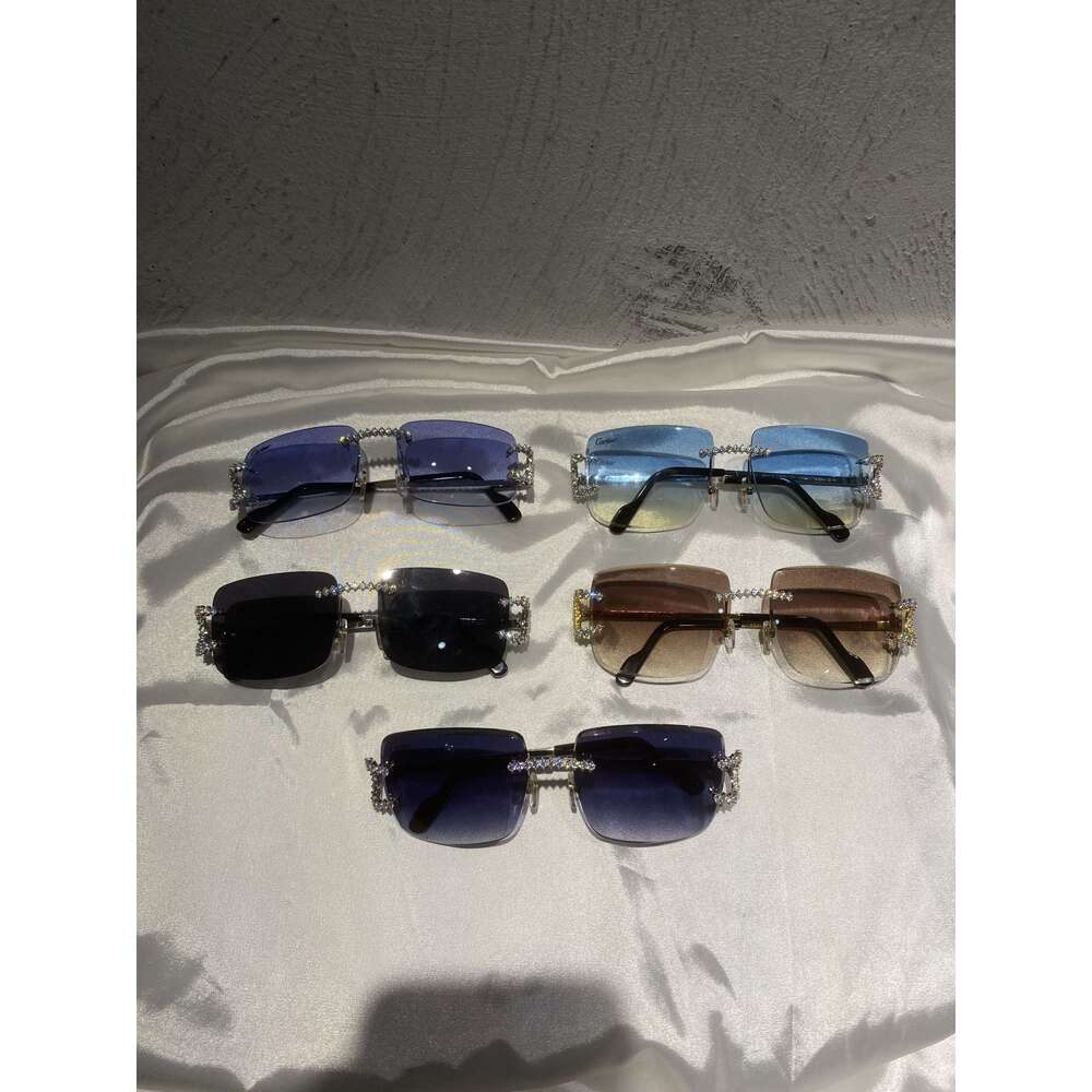Pass Tester Buffalo Horn Cut Rimless Glasses VVS Moissanite Dia Iced Out Sunglasses For Men Women