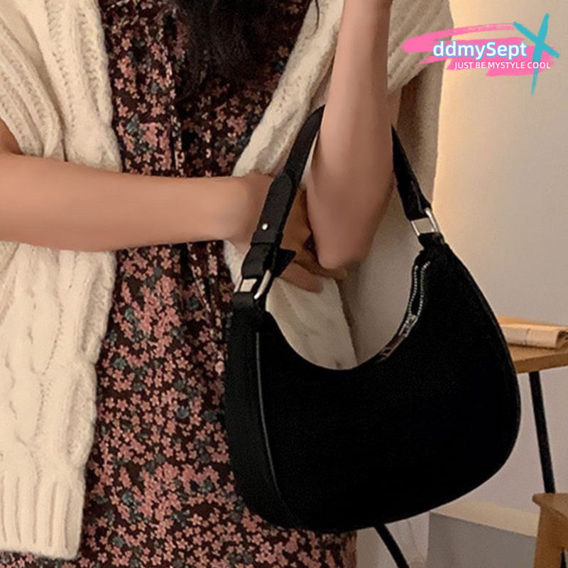 Women Vintage Crescent-shaped Shoulder Versatile Satchel Hobo Casual Small Armpit Suede Tote Bag Fall Winter Purse H7.2#16 ddmySept