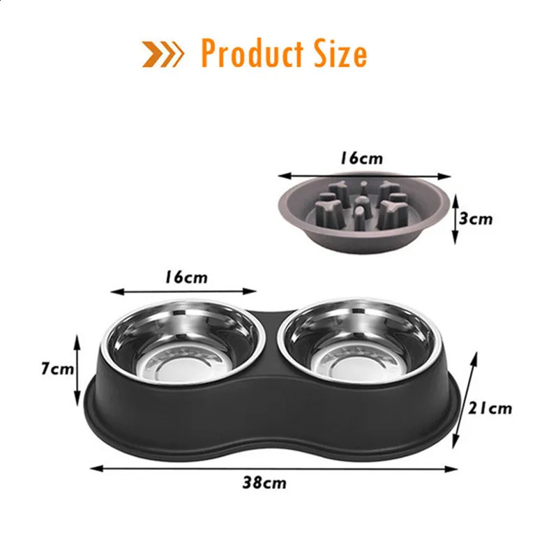 3 In 1 Triple Dog Removable Stainless Steel Pet Slower Bowl Anti-choking Food Water Feeder For Dogs Cat Accessories 240802 26W0330