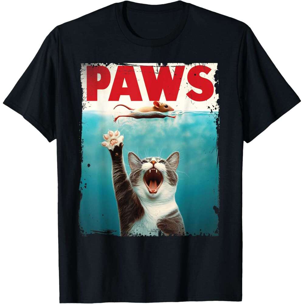 T shirt Mens PAWS Parody Humorous Cat Chasing Mouse Kitten T-Shirt shirts tshirt graphic tee Casual tops summer clothes Short sleeve Free shipping