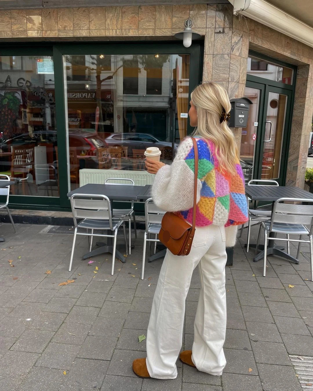 Vintage Contrast Stripe Cropped Cardigan Lantern Sleeve Loose Rainbow Knitted Tops Coat Women Fashion Sweater Street Wear 240802